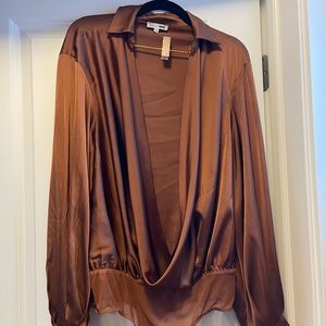 Deep Plunge Silk Brown Blouse